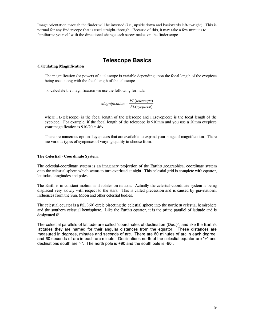 Celestron 91510 instruction manual Calculating Magnification, Celestial Coordinate System 