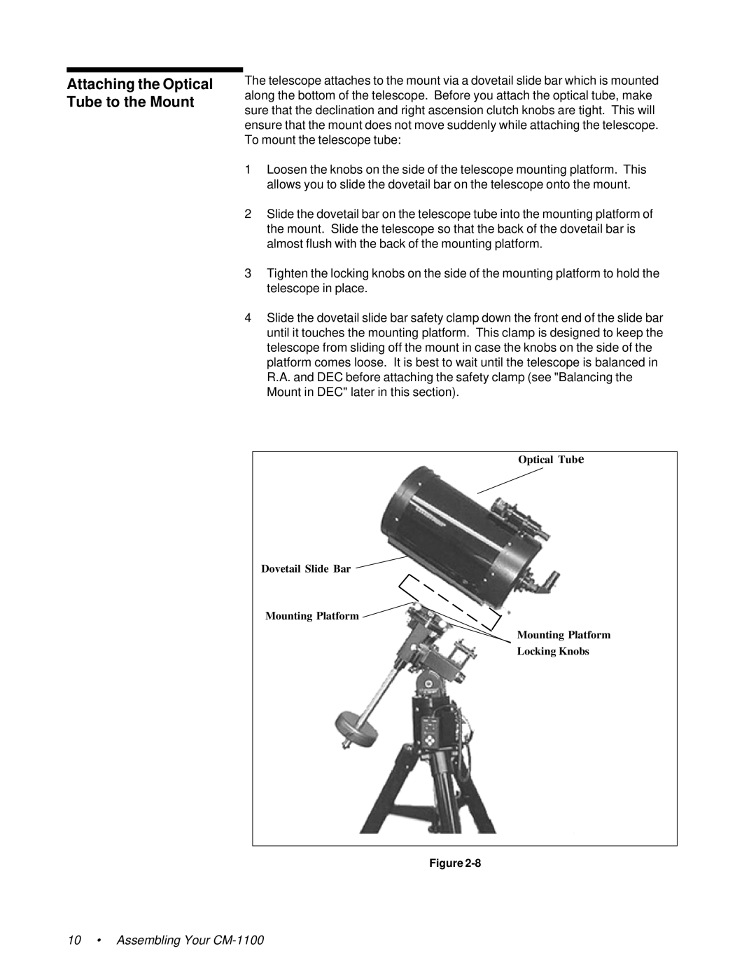 Celestron 11065, 91525, 11055 instruction manual Attaching the Optical Tube to the Mount 