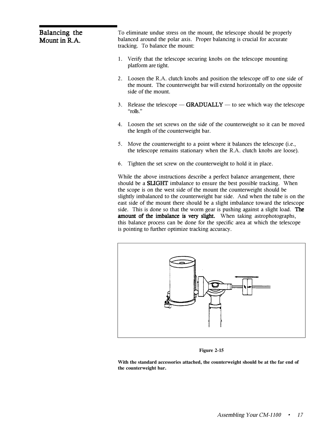 Celestron 91525, 11055, 11065 instruction manual Balancing the Mount in R.A 