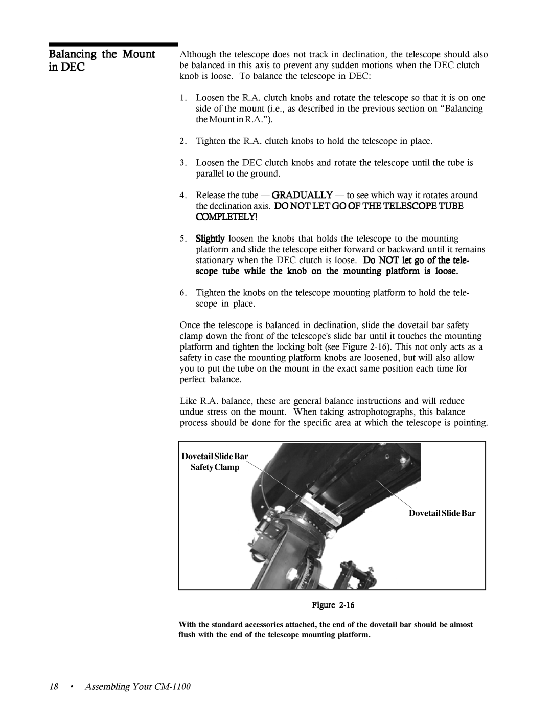 Celestron 11055, 91525, 11065 instruction manual Balancing the Mount in DEC 