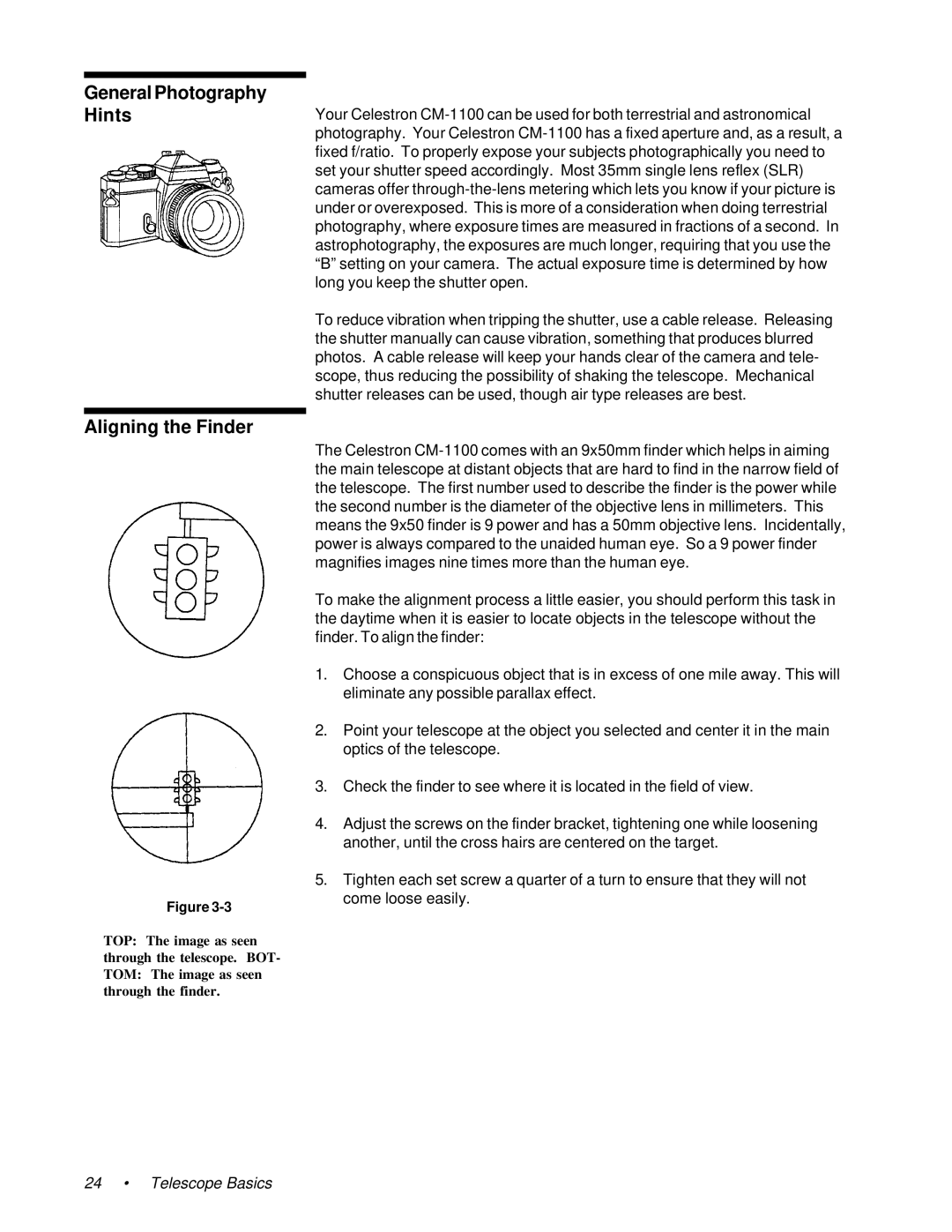 Celestron 11055, 91525, 11065 instruction manual General Photography Hints Aligning the Finder 