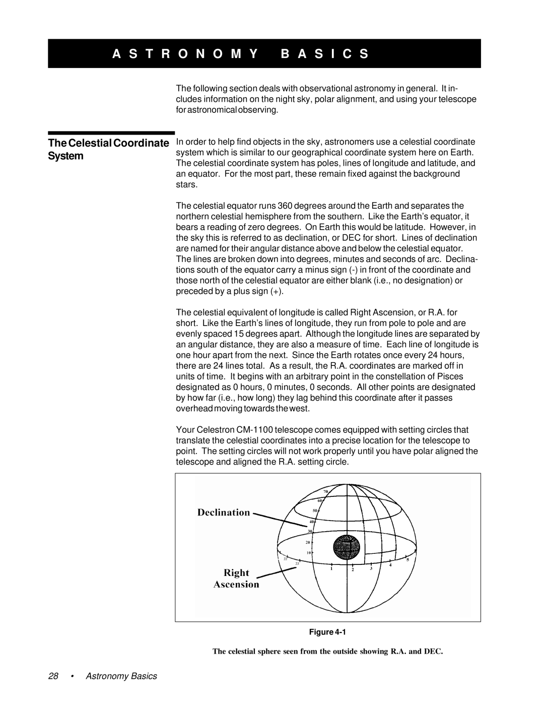 Celestron 11065, 91525, 11055 instruction manual T R O N O M Y B a S I C S, Celestial Coordinate System 