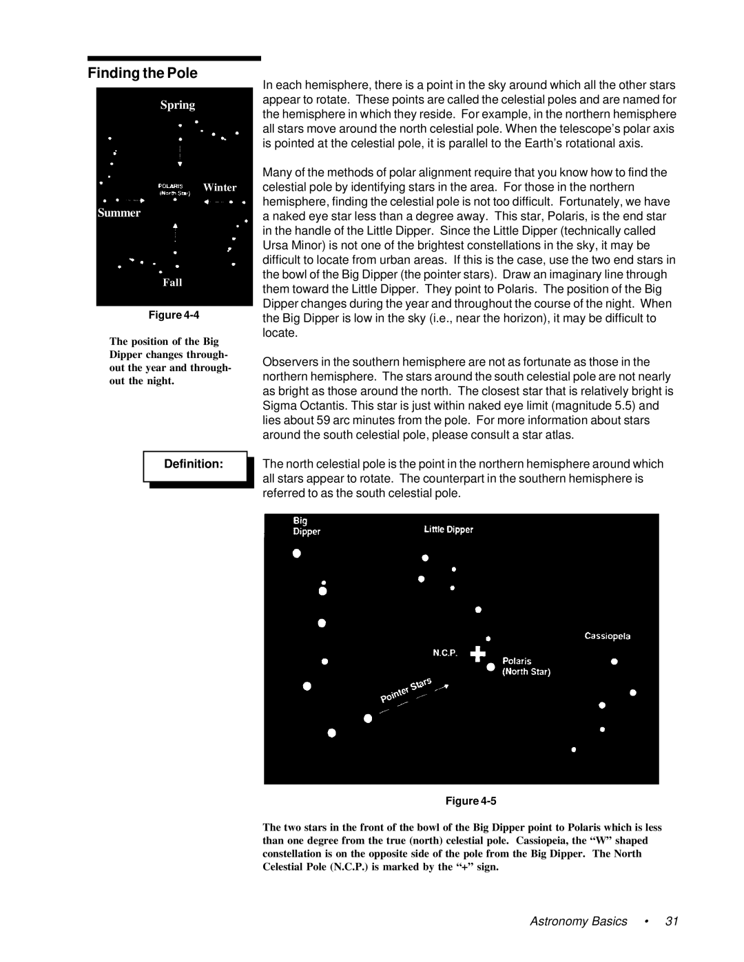 Celestron 11065, 91525, 11055 instruction manual Finding the Pole 