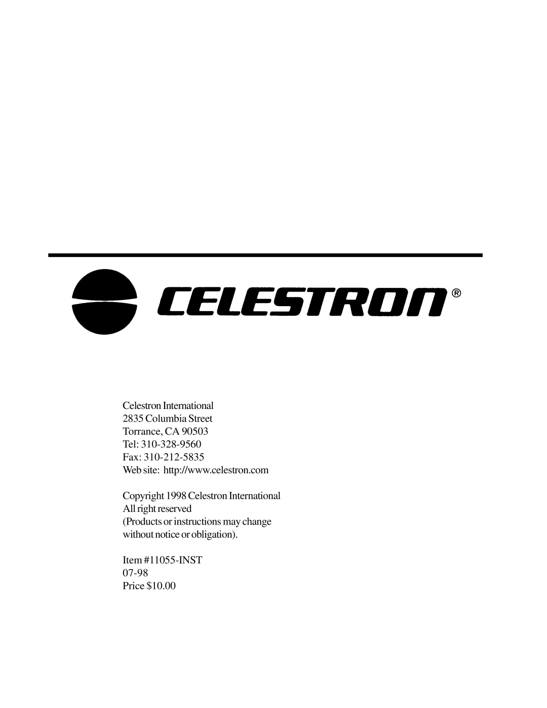 Celestron 11065, 91525, 11055 instruction manual 