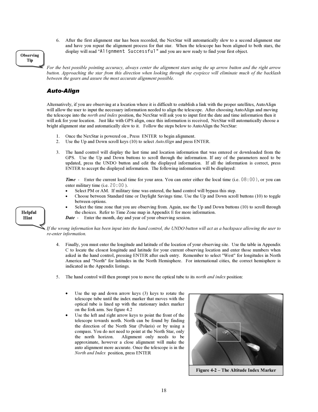 Celestron 93507 manual Auto-Align, Helpful, Hint 