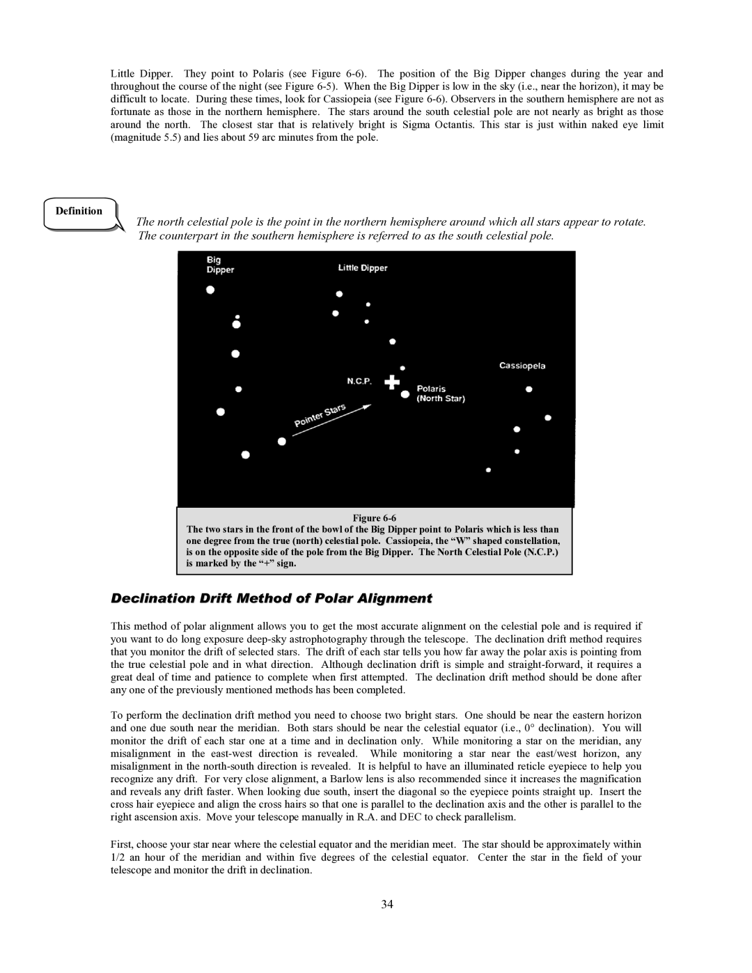 Celestron 93507 manual Declination Drift Method of Polar Alignment, Definition 