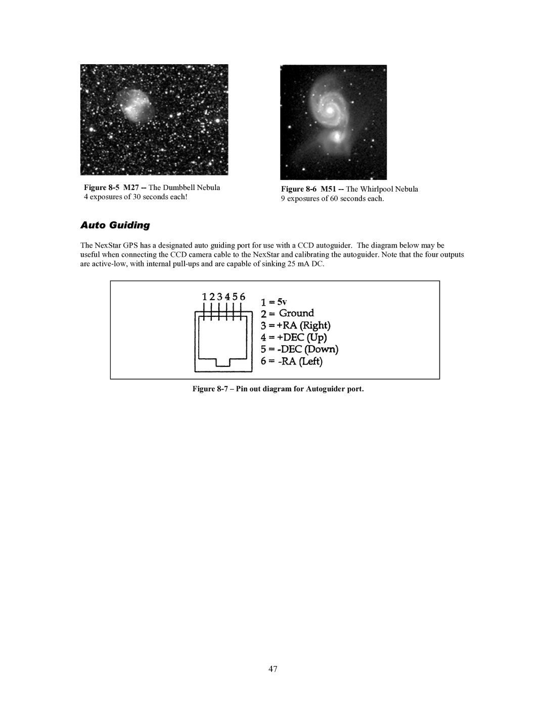 Celestron 93507 manual Auto Guiding, Pin out diagram for Autoguider port 