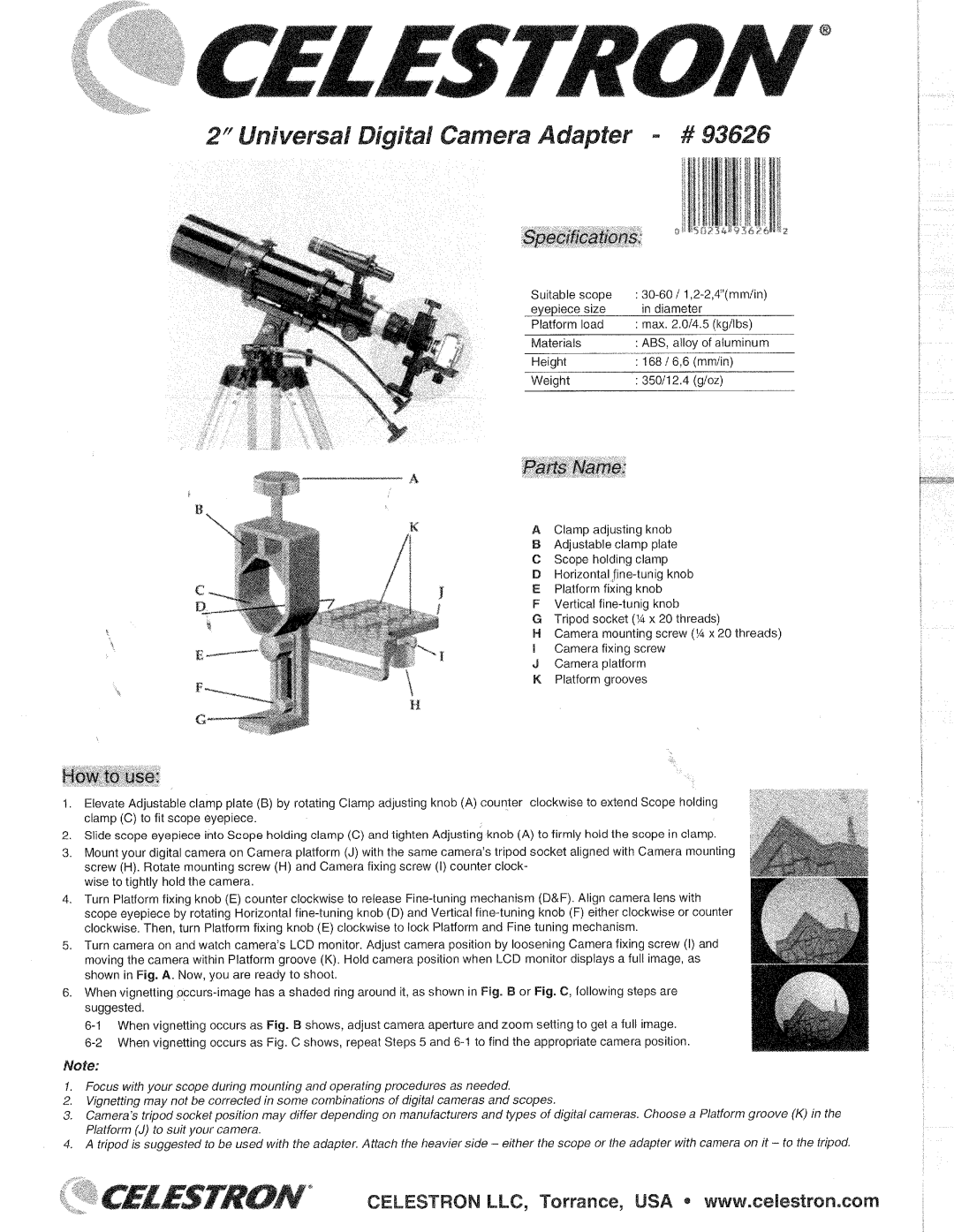 Celestron 93626 manual 