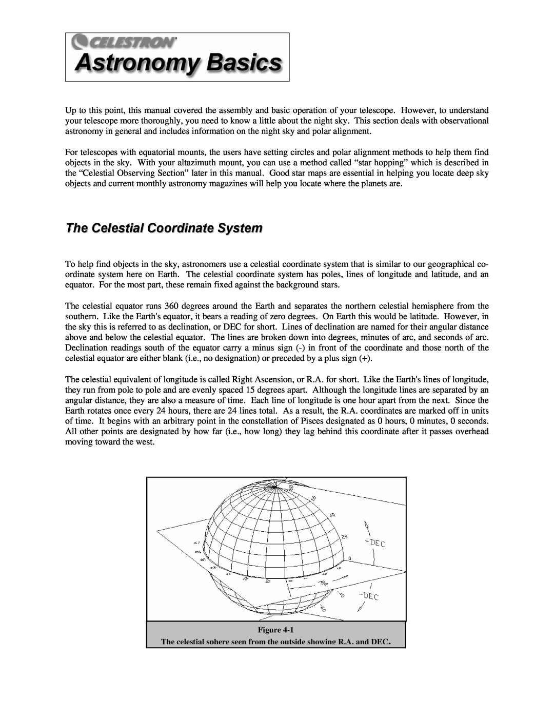 Celestron C21061 manual The Celestial Coordinate System 