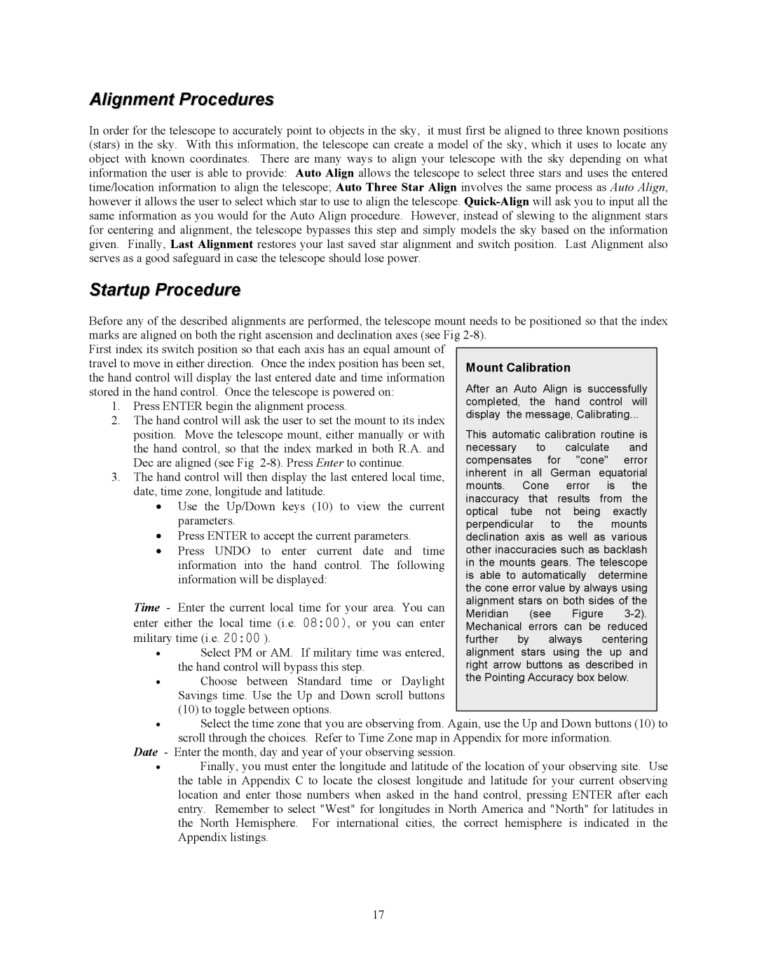 Celestron C6-RGT manual Alignment Procedures, Startup Procedure 