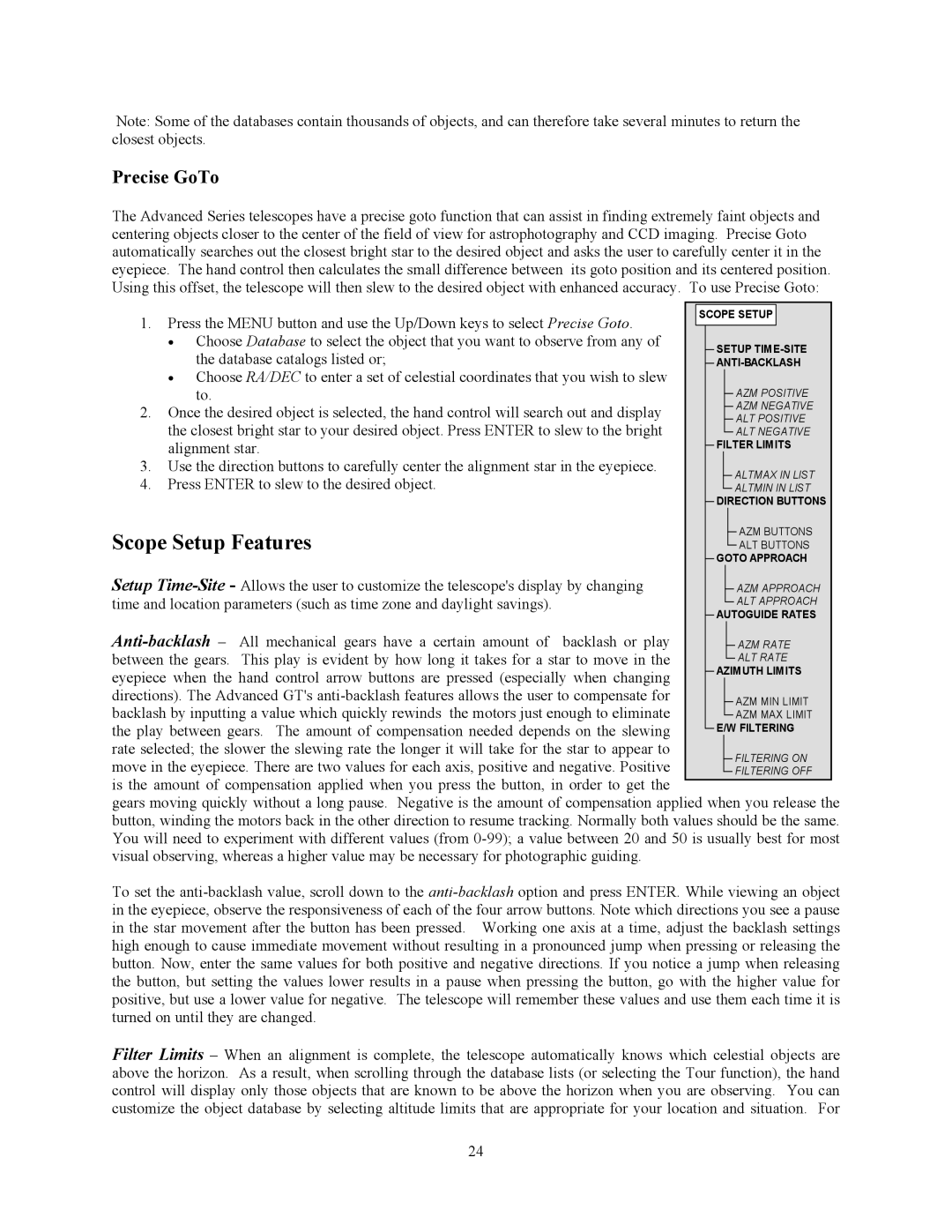 Celestron C6-RGT manual Scope Setup Features, Precise GoTo 