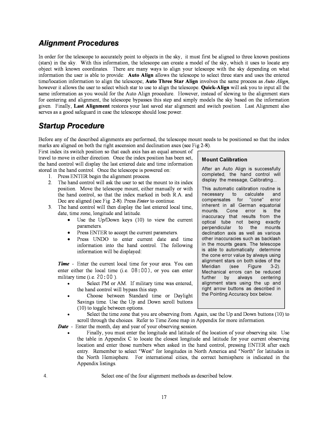 Celestron C10-N, C8-NGT manual Alignment Procedures, Startup Procedure 