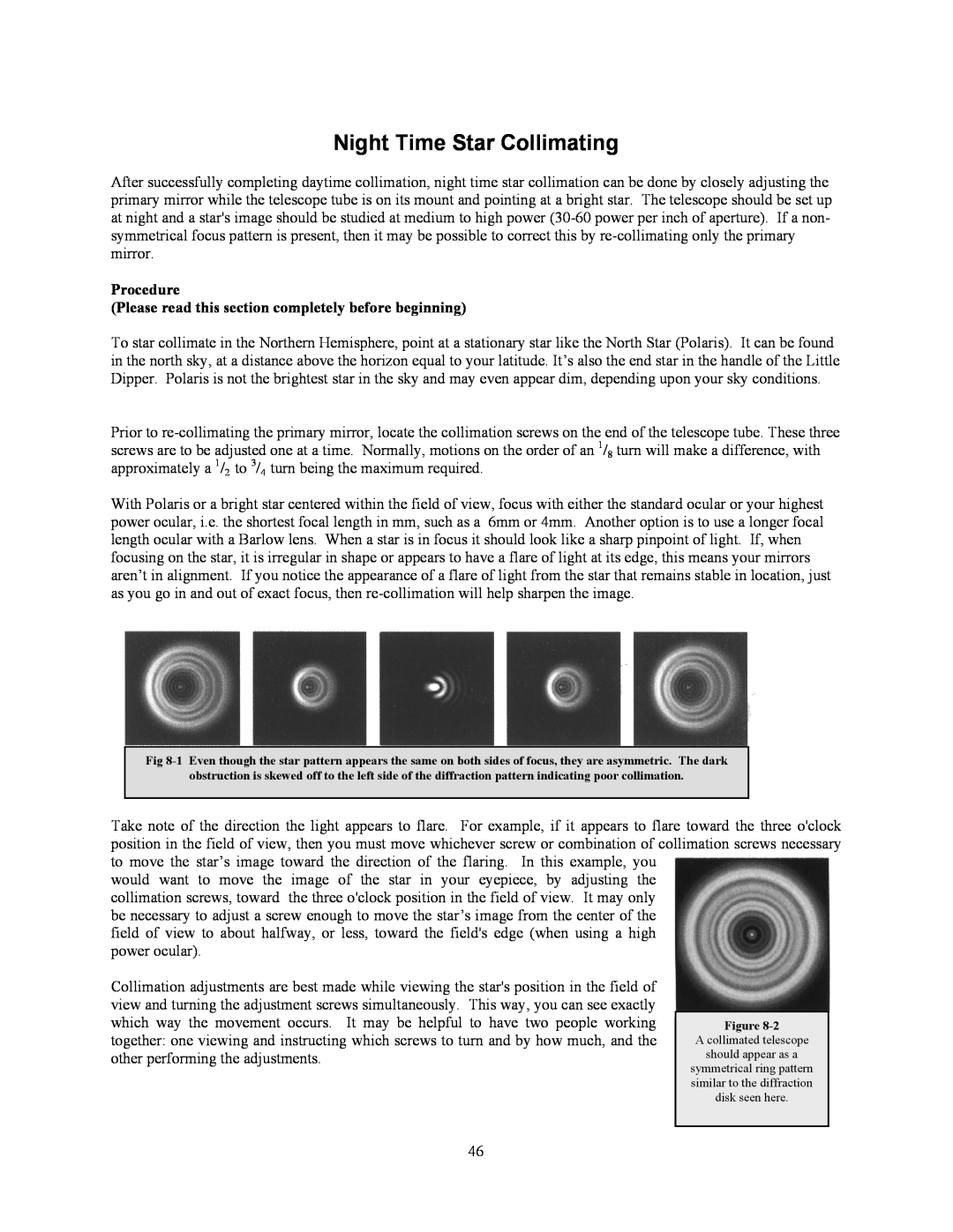 Celestron C8-NGT, C10-N manual Night Time Star Collimating, Procedure Please read this section completely before beginning 