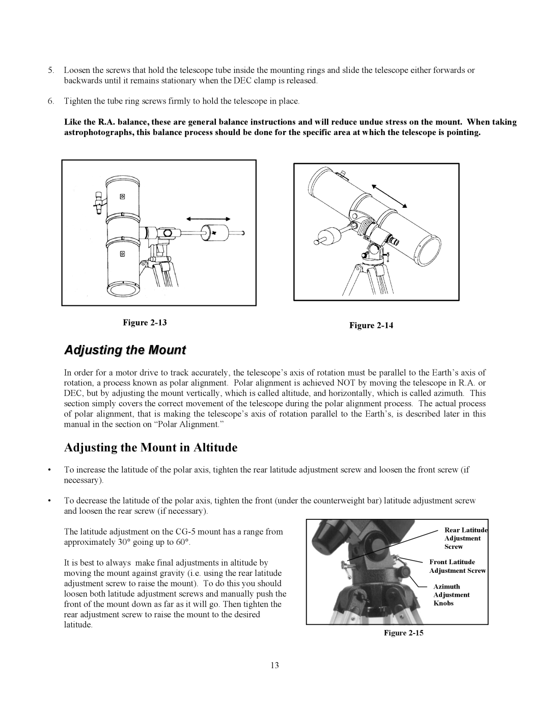 Celestron C8-NGT, C10-N manual Adjusting the Mount in Altitude 