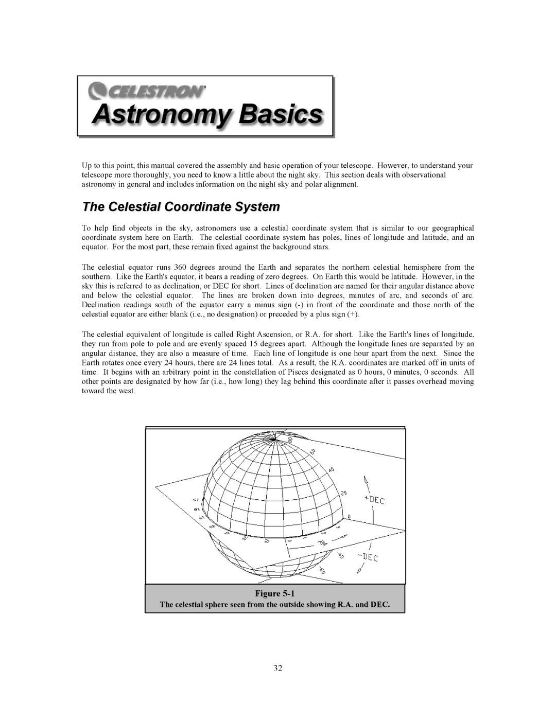 Celestron C10-N, C8-NGT manual Celestial Coordinate System 