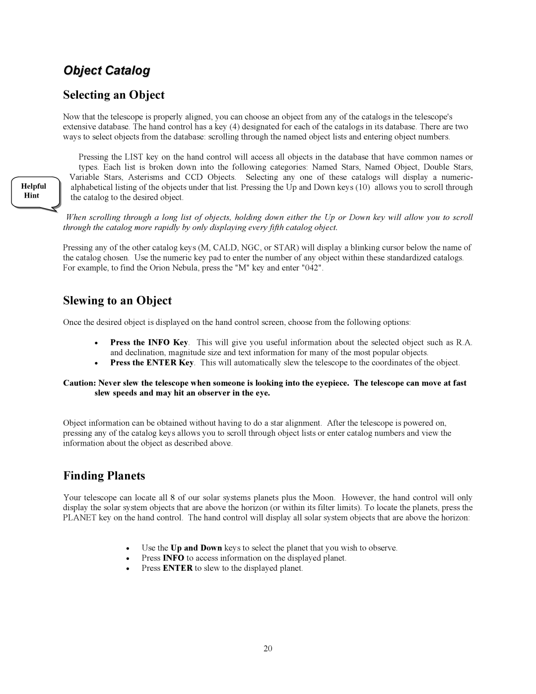 Celestron C10-N, C8-NGT manual Object Catalog, Selecting an Object 