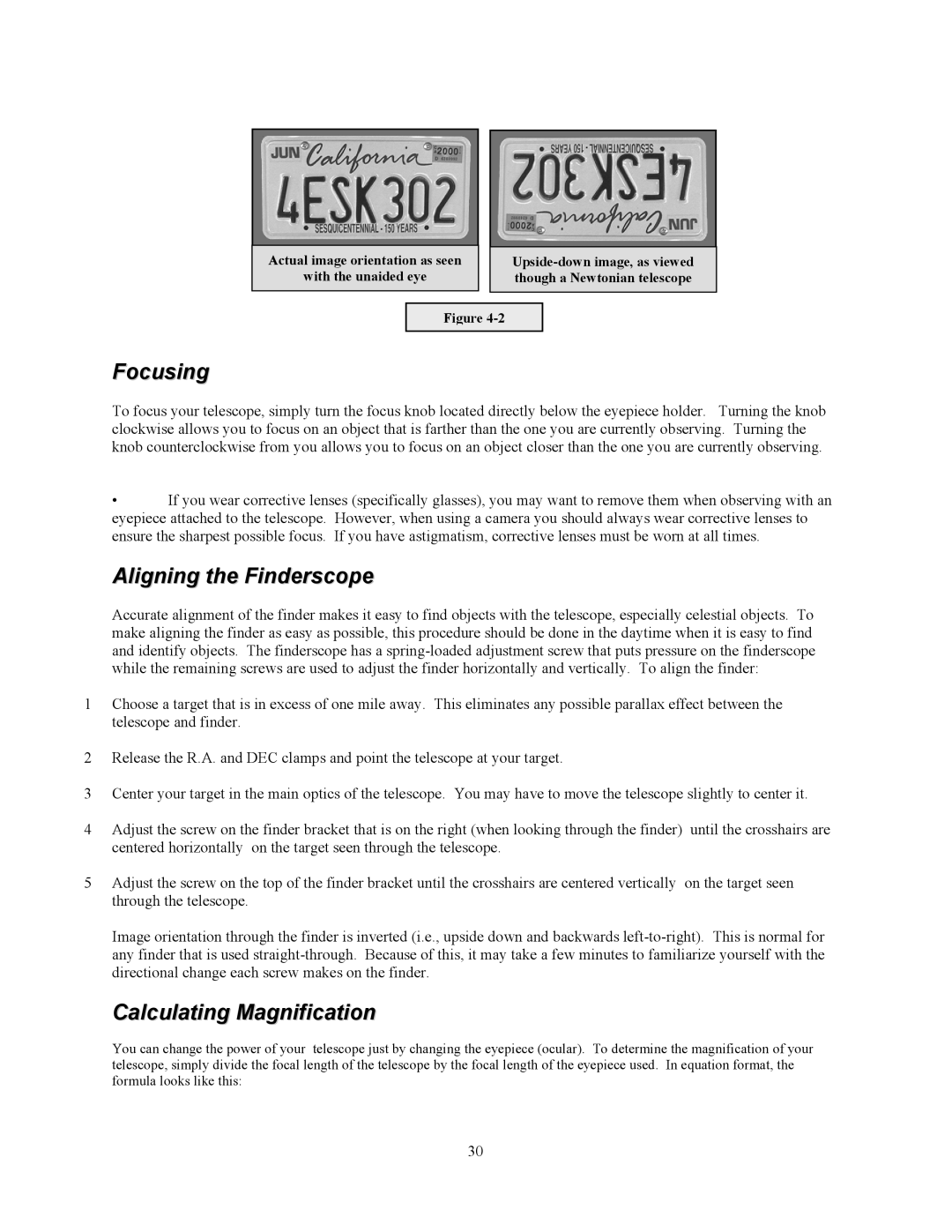 Celestron C8-NGT, C10-N manual Focusing, Aligning the Finderscope, Calculating Magnification 