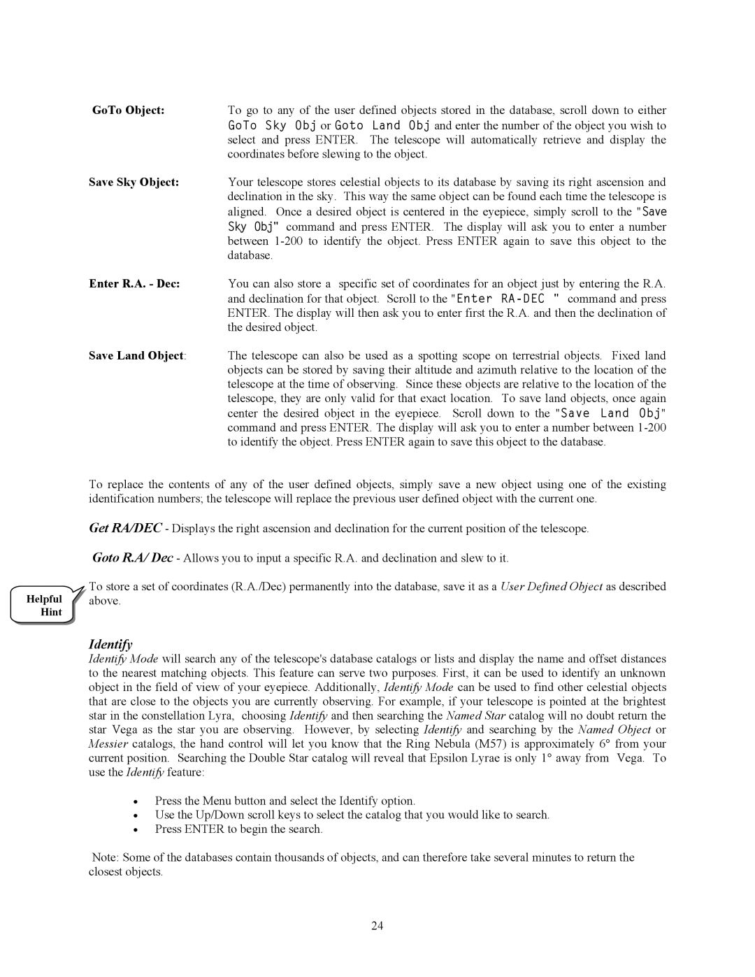 Celestron C8-S, C5-S, C9.25-S instruction manual Identify 