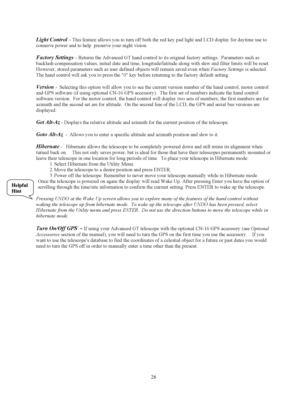 Celestron C5-S, C8-S, C9.25-S instruction manual Helpful Hint 