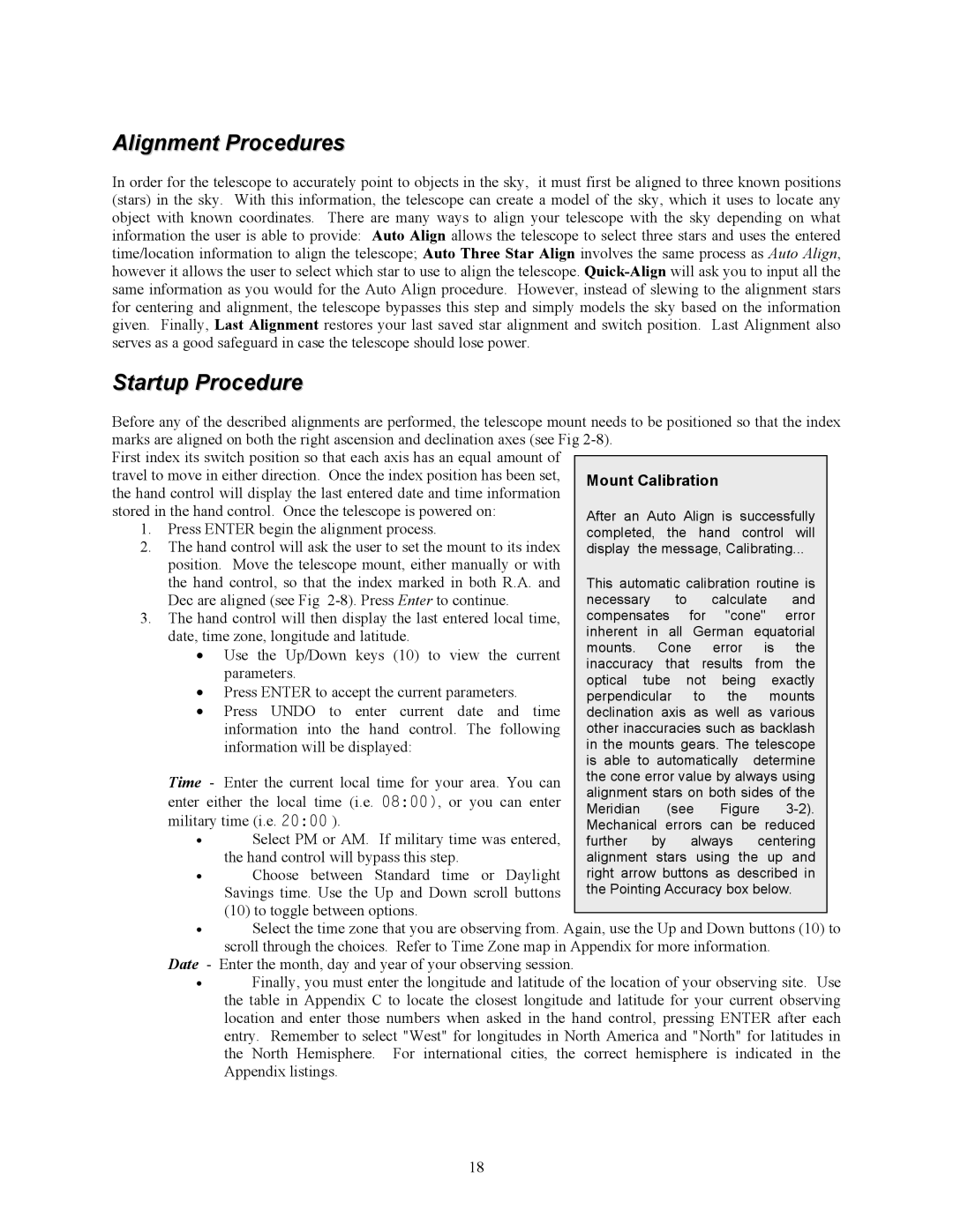 Celestron C8-S, C9-S, C5-S instruction manual Alignment Procedures, Startup Procedure 