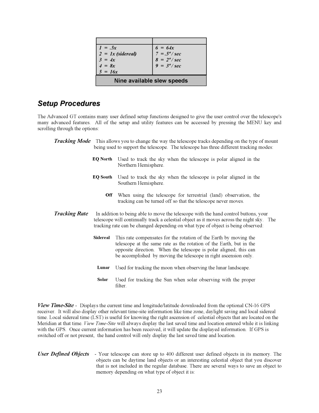 Celestron C5-S, C8-S, C9-S instruction manual Setup Procedures 