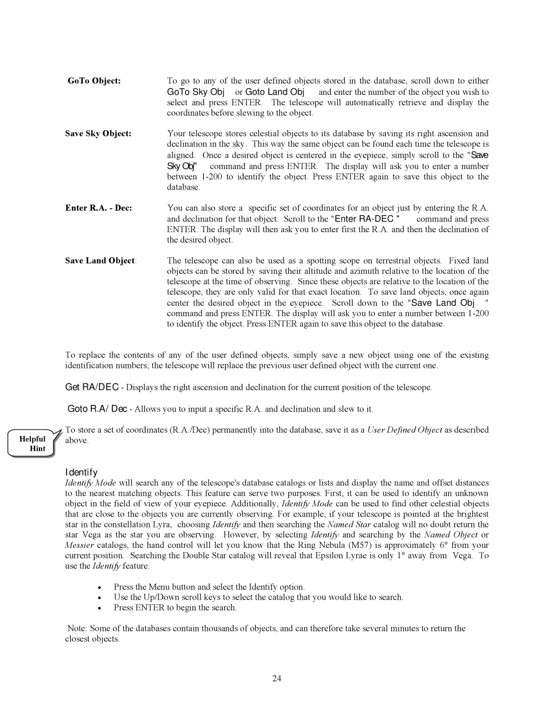 Celestron C8-S, C9-S, C5-S instruction manual Identify 