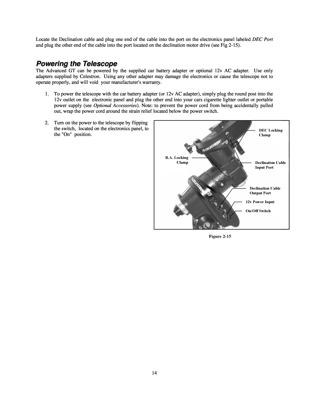 Celestron C80ED-R, C100ED-R manual Powering the Telescope 