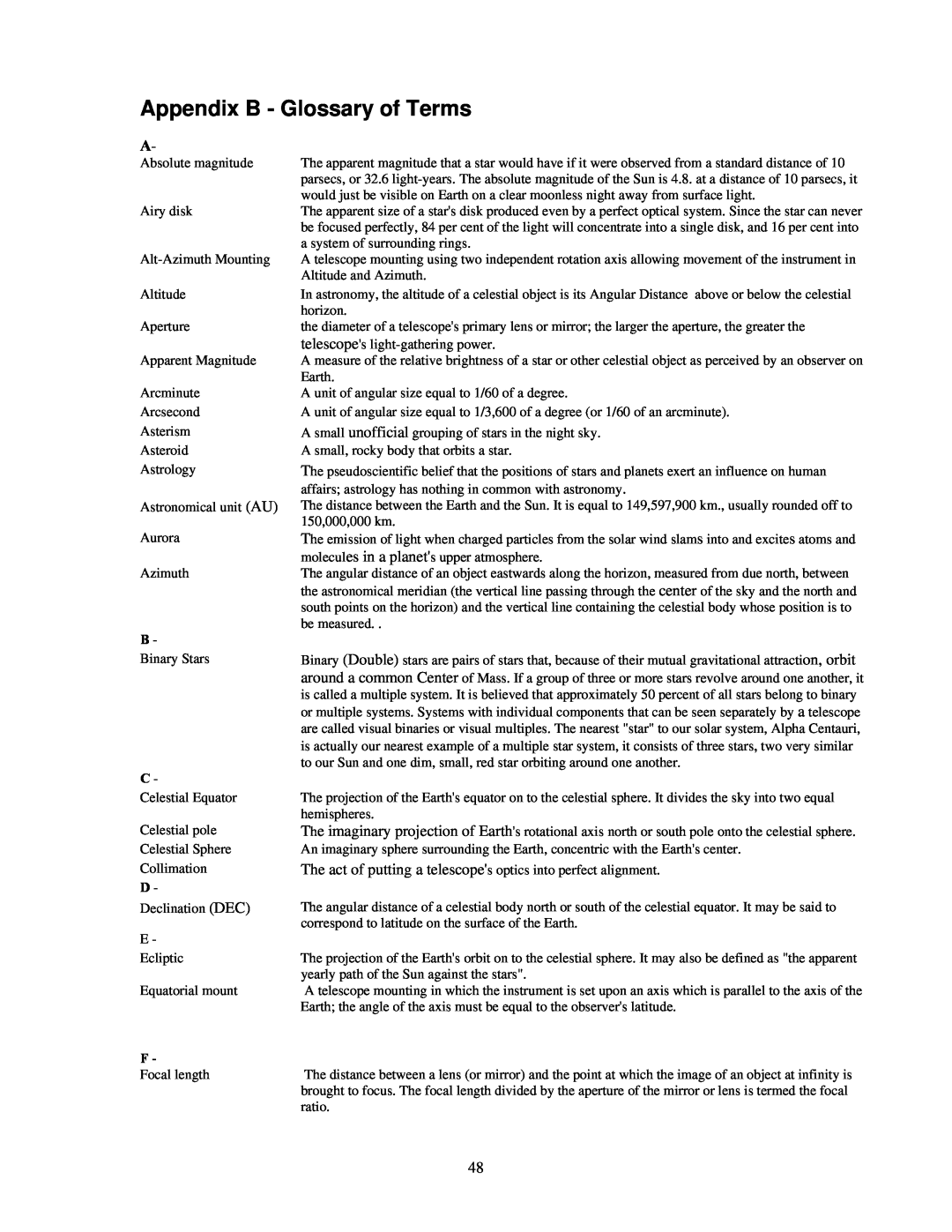 Celestron C80ED-R, C100ED-R manual Appendix B - Glossary of Terms 