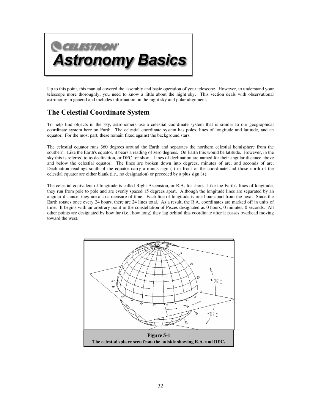 Celestron C80ED-R, C100ED-R manual Celestial Coordinate System 