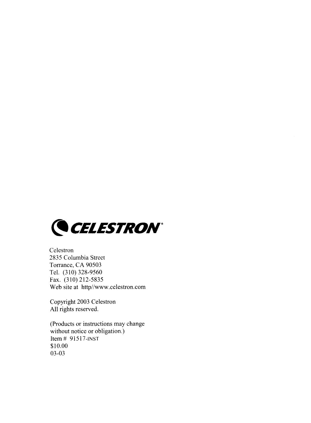 Celestron 91517, CG-5 manual 