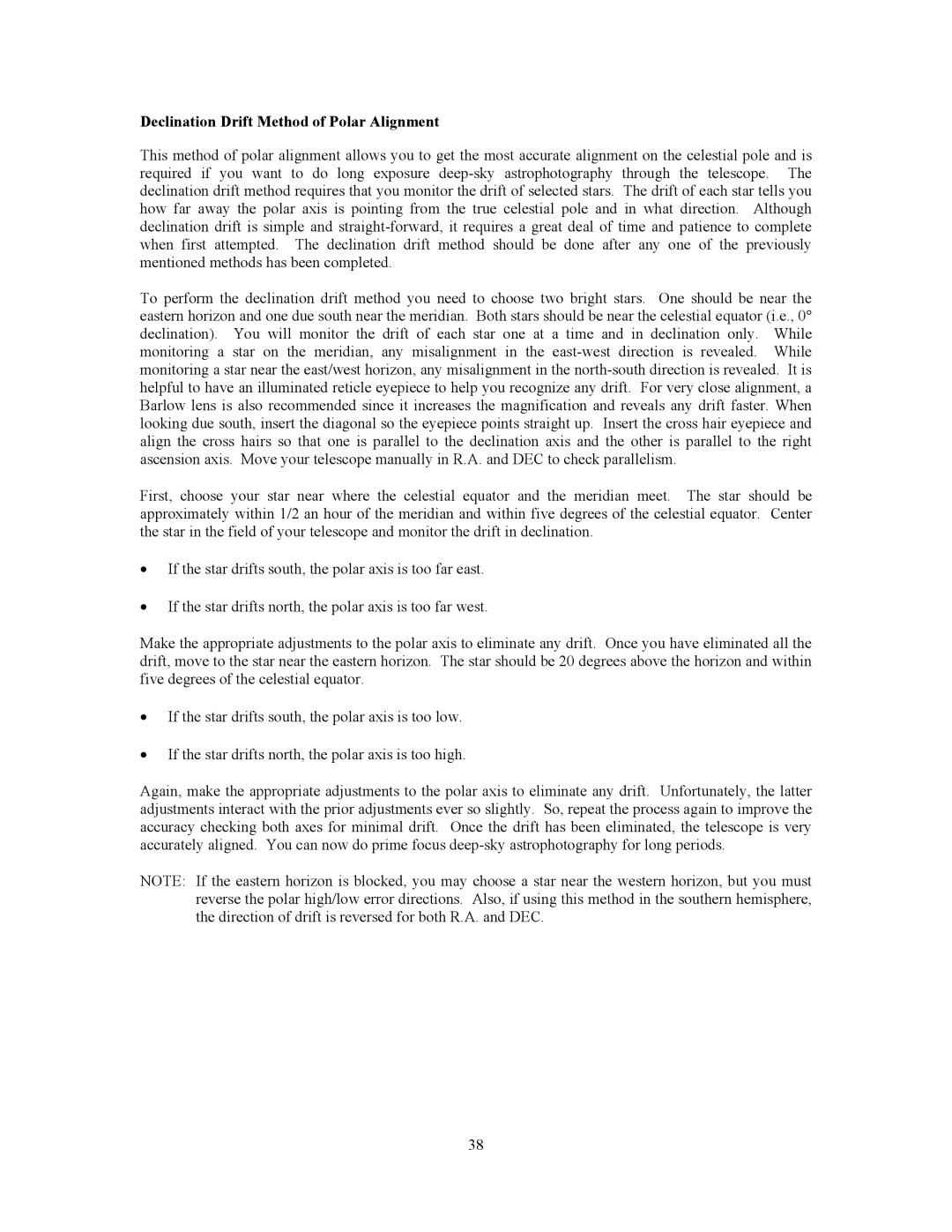 Celestron CGE800, CGE925, CGE1100, CGE1400 manual Declination Drift Method of Polar Alignment 