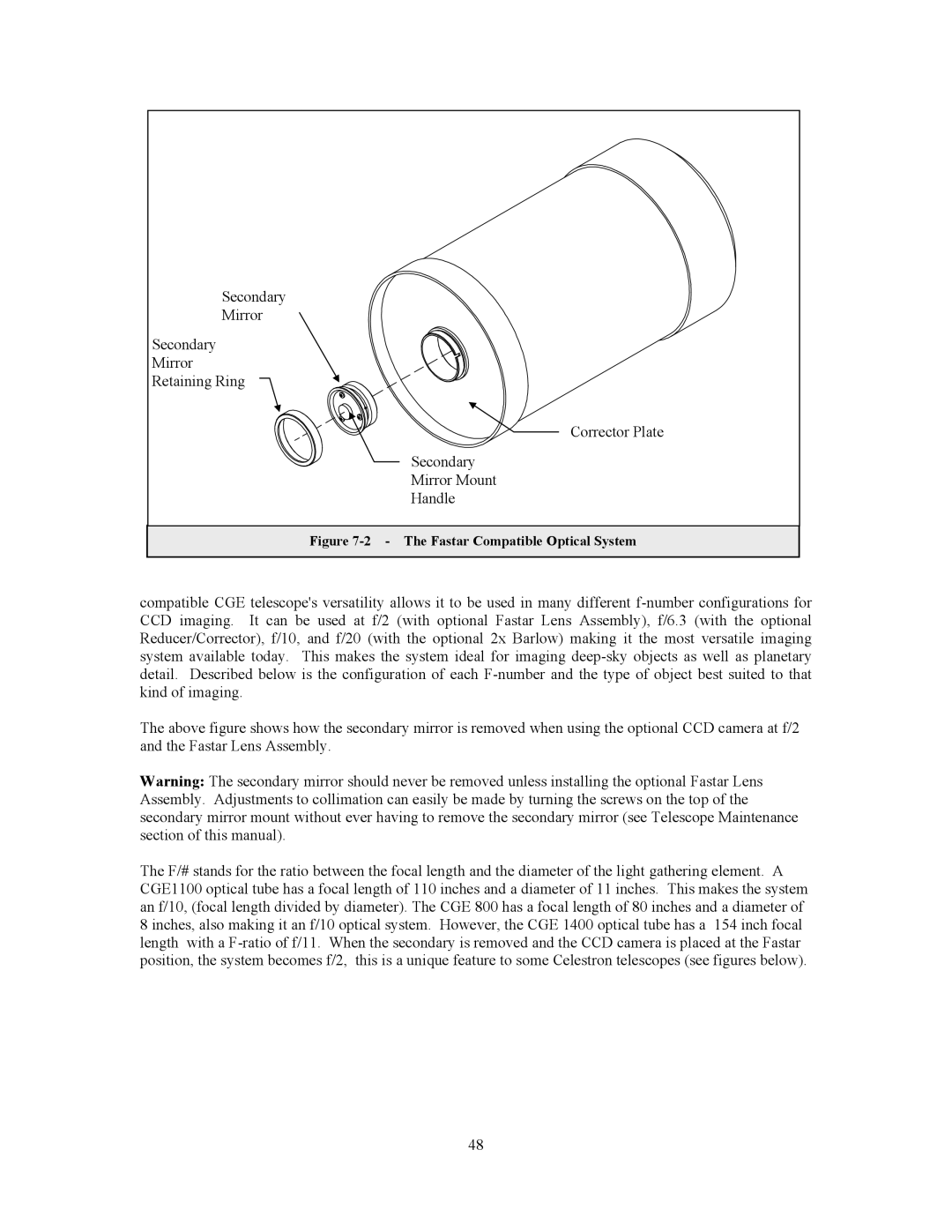 Celestron CGE925, CGE1100, CGE800, CGE1400 manual Fastar Compatible Optical System 