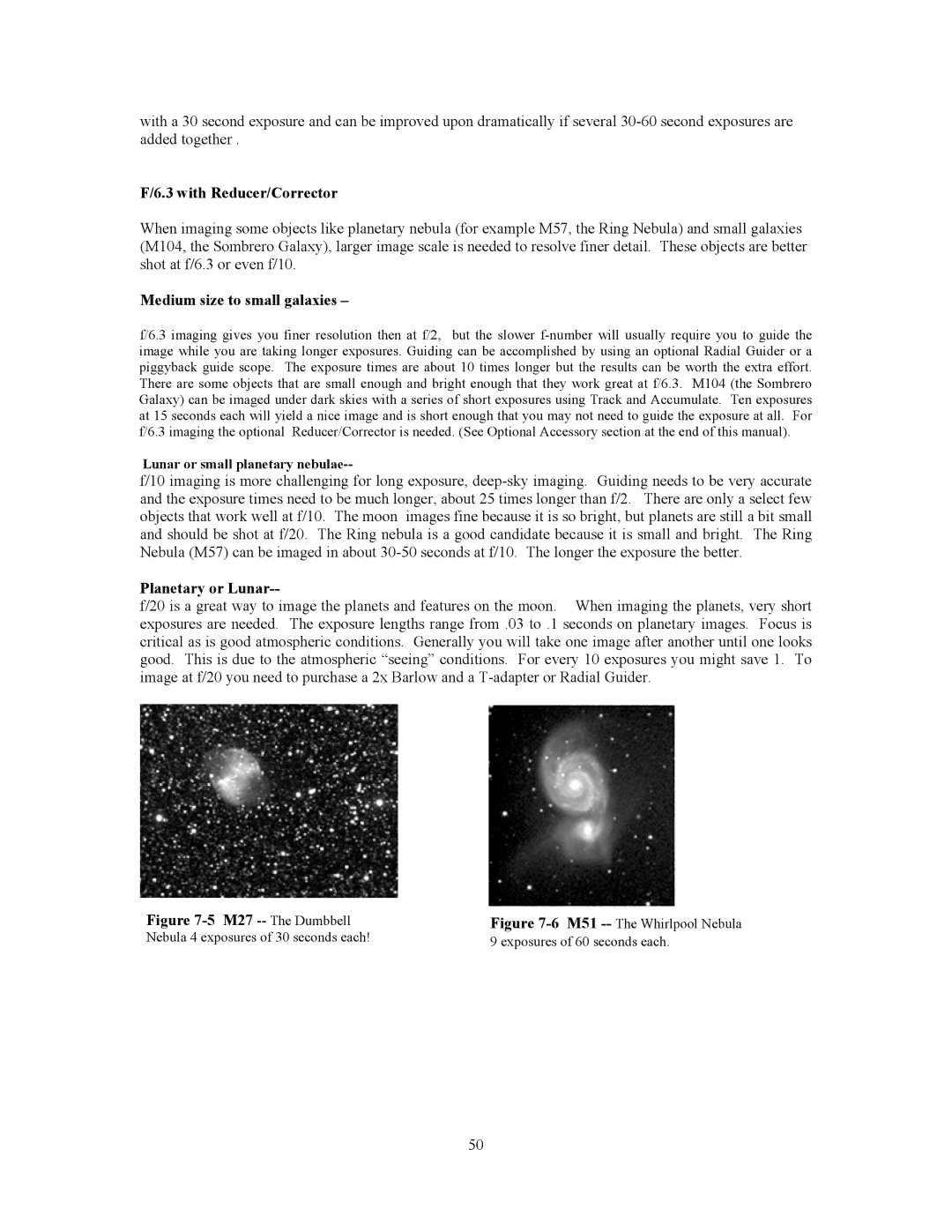 Celestron CGE800, CGE925, CGE1100, CGE1400 manual With Reducer/Corrector, Medium size to small galaxies, Planetary or Lunar 