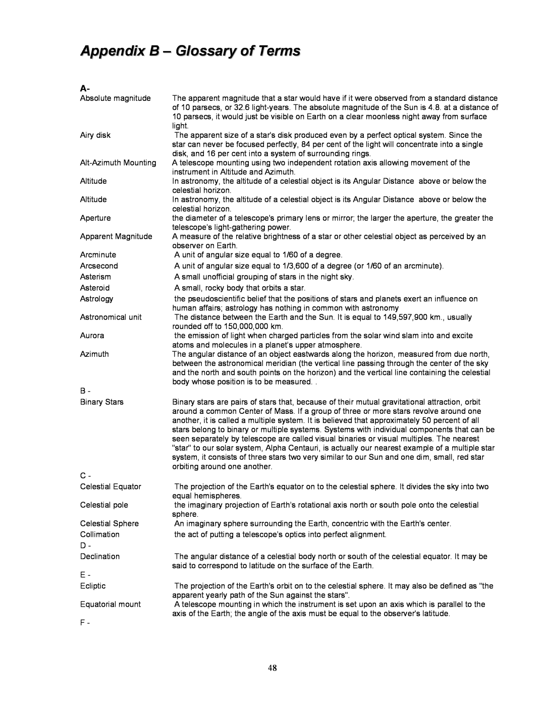 Celestron NexStar 8i manual Appendix B - Glossary of Terms 