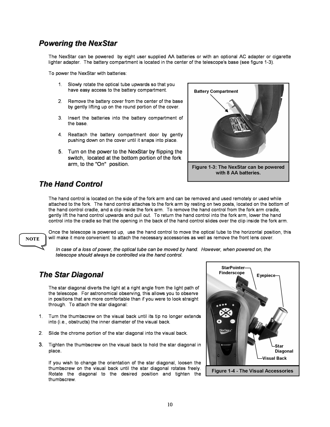 Celestron NexStar 8i manual Powering the NexStar, The Hand Control, The Star Diagonal, 4 - The Visual Accessories 