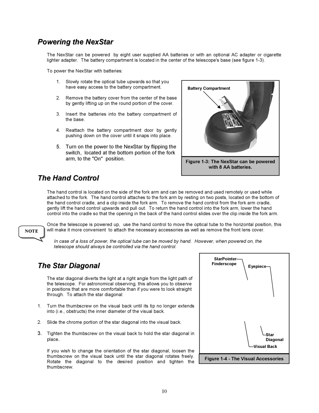 Celestron NexStar 8i manual Powering the NexStar, Hand Control, Star Diagonal 