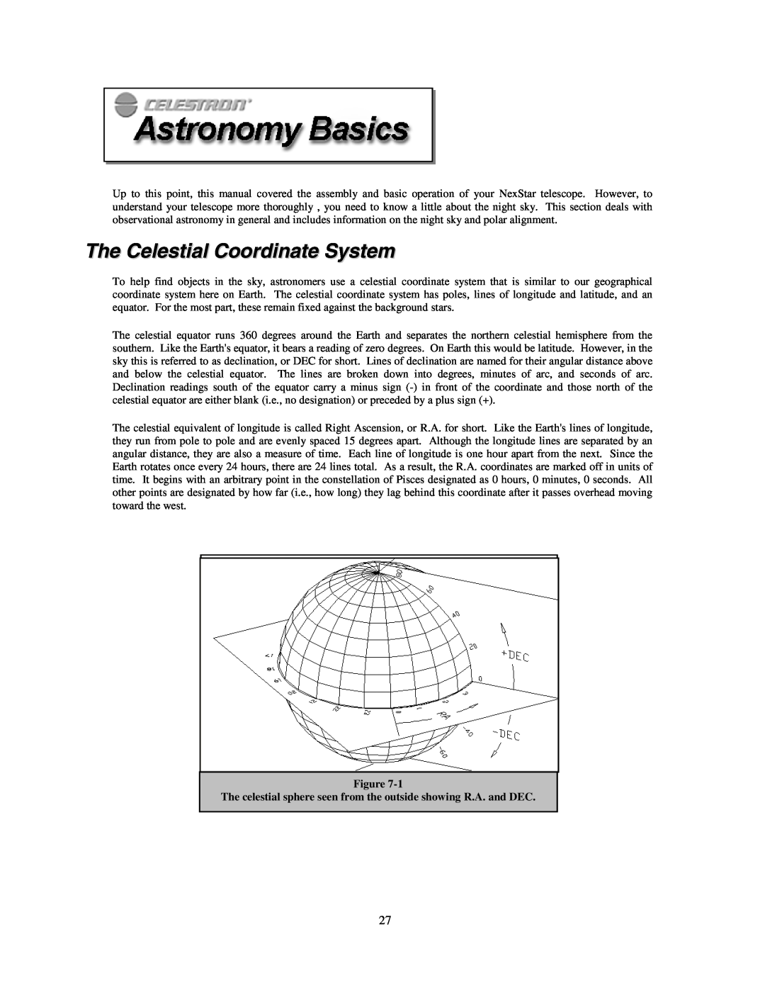 Celestron NexStar HC manual The Celestial Coordinate System, Figure 