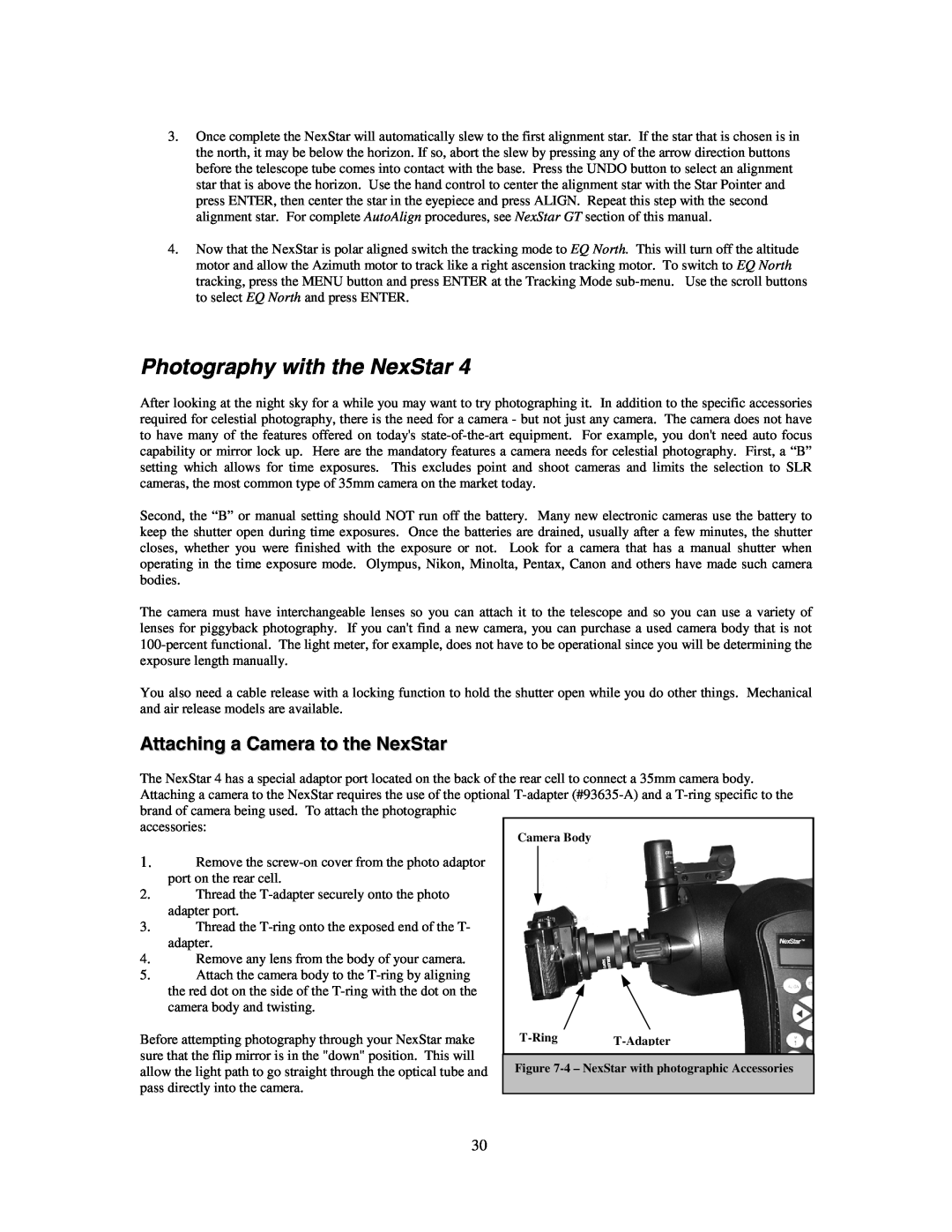 Celestron NexStar HC manual Photography with the NexStar, Attaching a Camera to the NexStar 