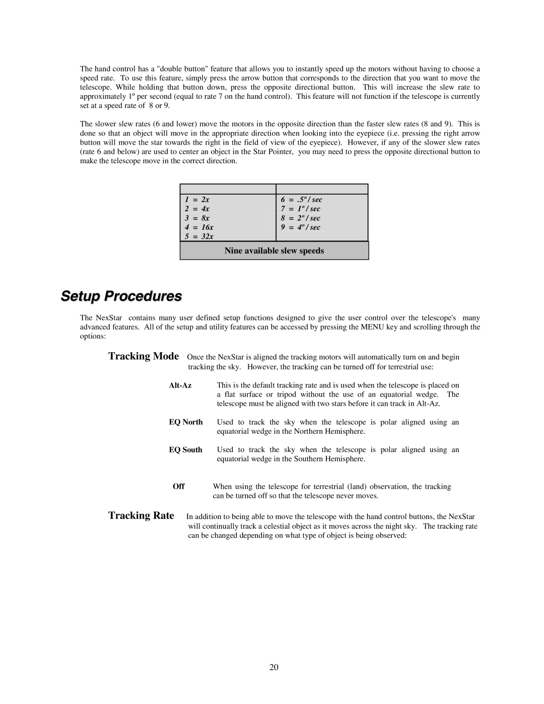 Celestron NexStar HC manual Setup Procedures 