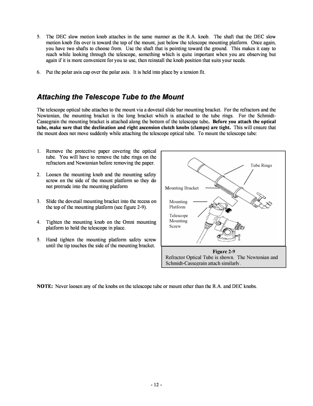 Celestron OMNI XLT 102 manual Attaching the Telescope Tube to the Mount, Screw 