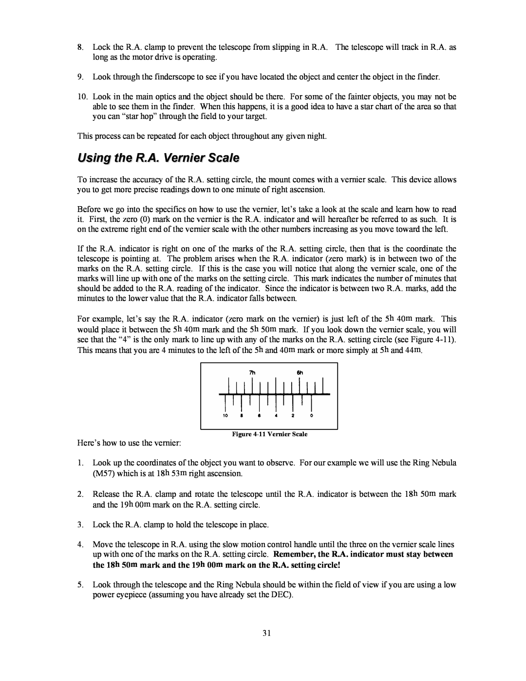 Celestron OMNI XLT 102 manual Using the R.A. Vernier Scale 