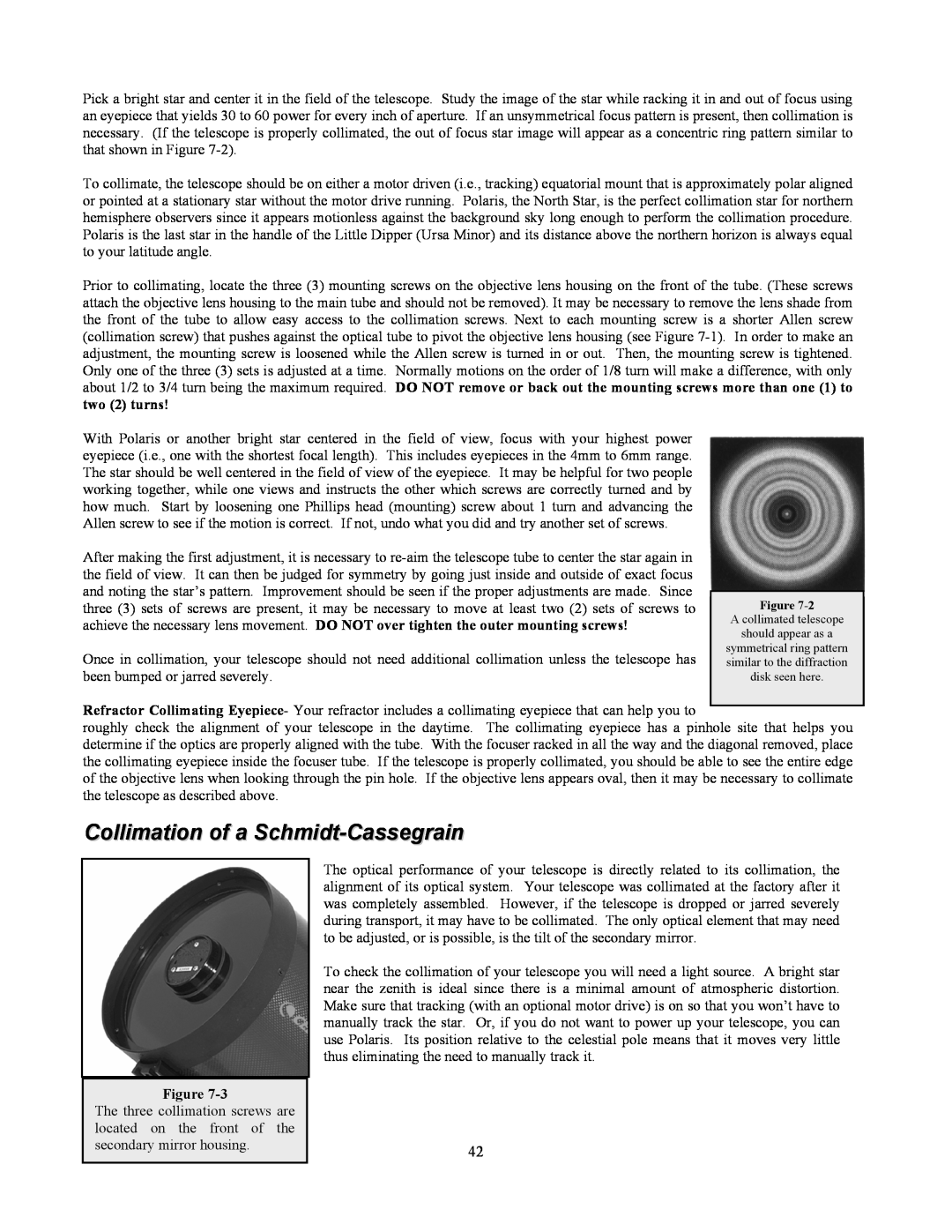 Celestron OMNI XLT 102 manual Collimation of a Schmidt-Cassegrain, two 2 turns 