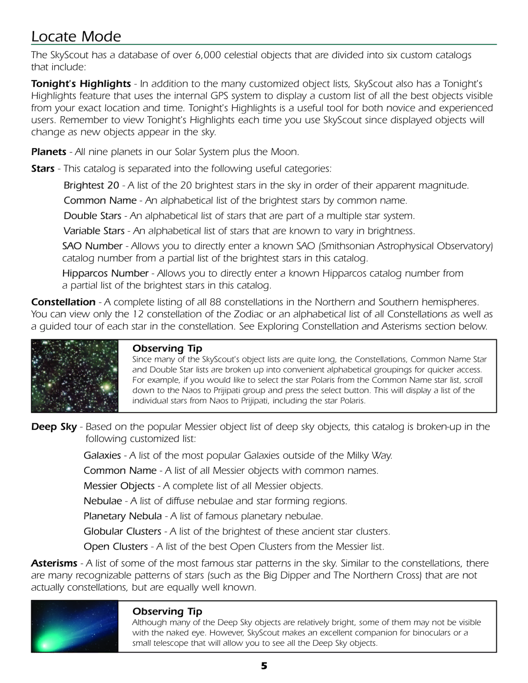 Celestron Personal Planetarium user manual Locate Mode 