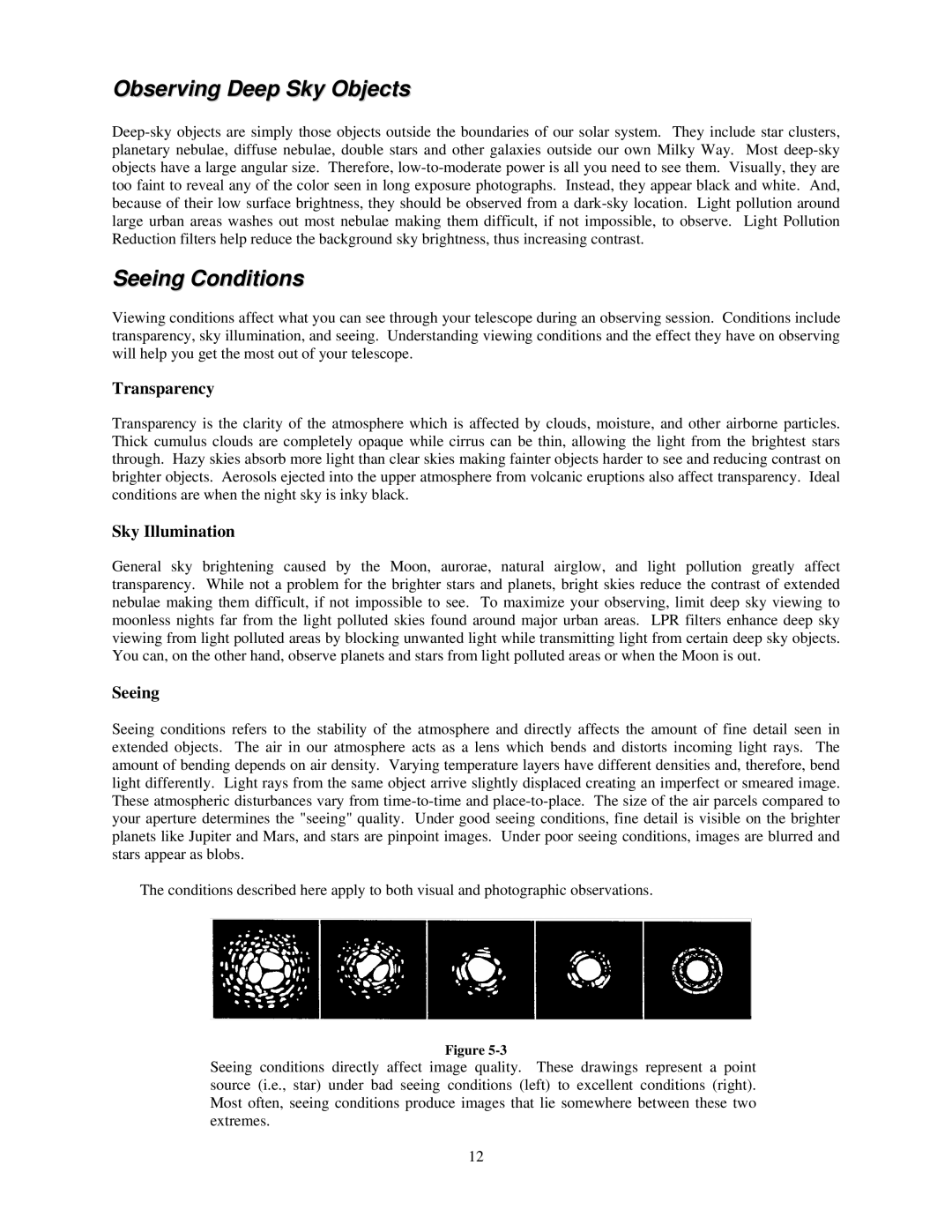 Celestron Scope 90 manual Observing Deep Sky Objects, Seeing Conditions 