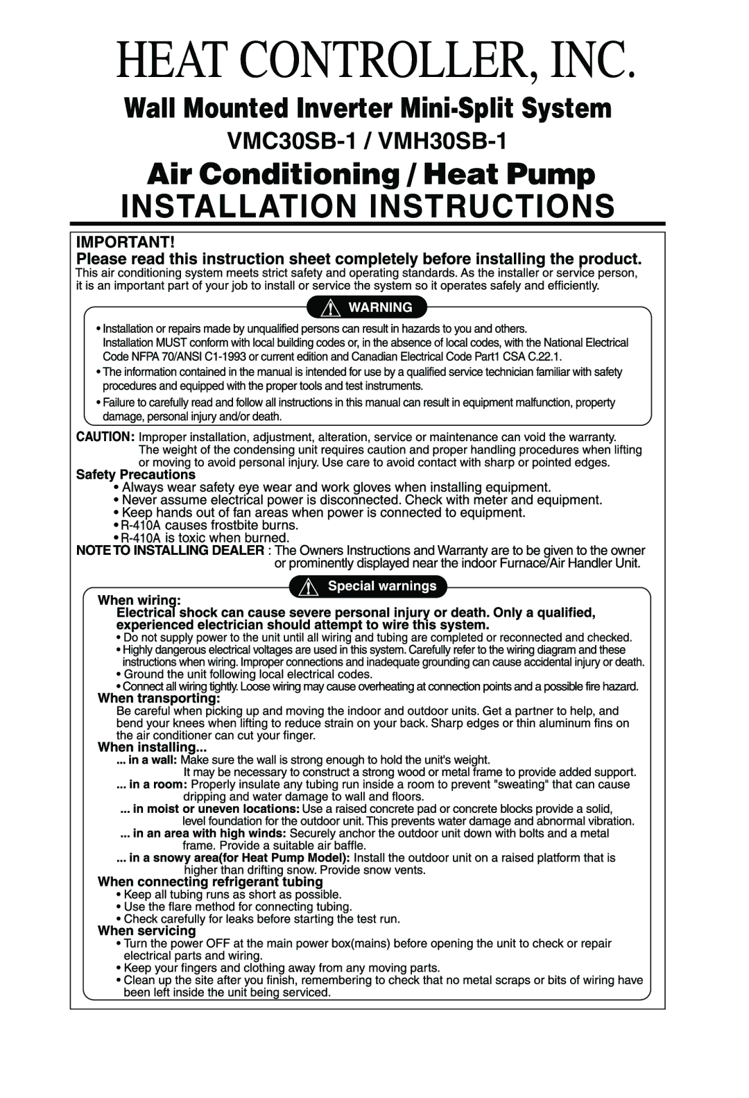 Celestron VMH30SB-1, VMC30SB-1 manual Wall Mounted Inverter Mini-Split System 