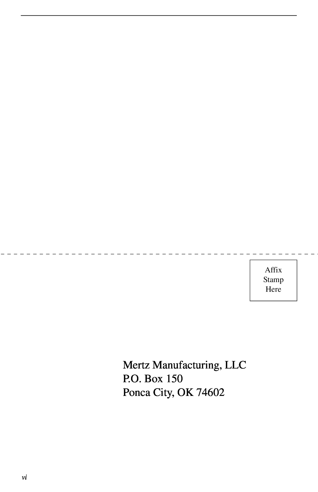 Cellboost 999-823 manual Mertz Manufacturing, LLC P.O. Box Ponca City, OK, Affix Stamp Here 