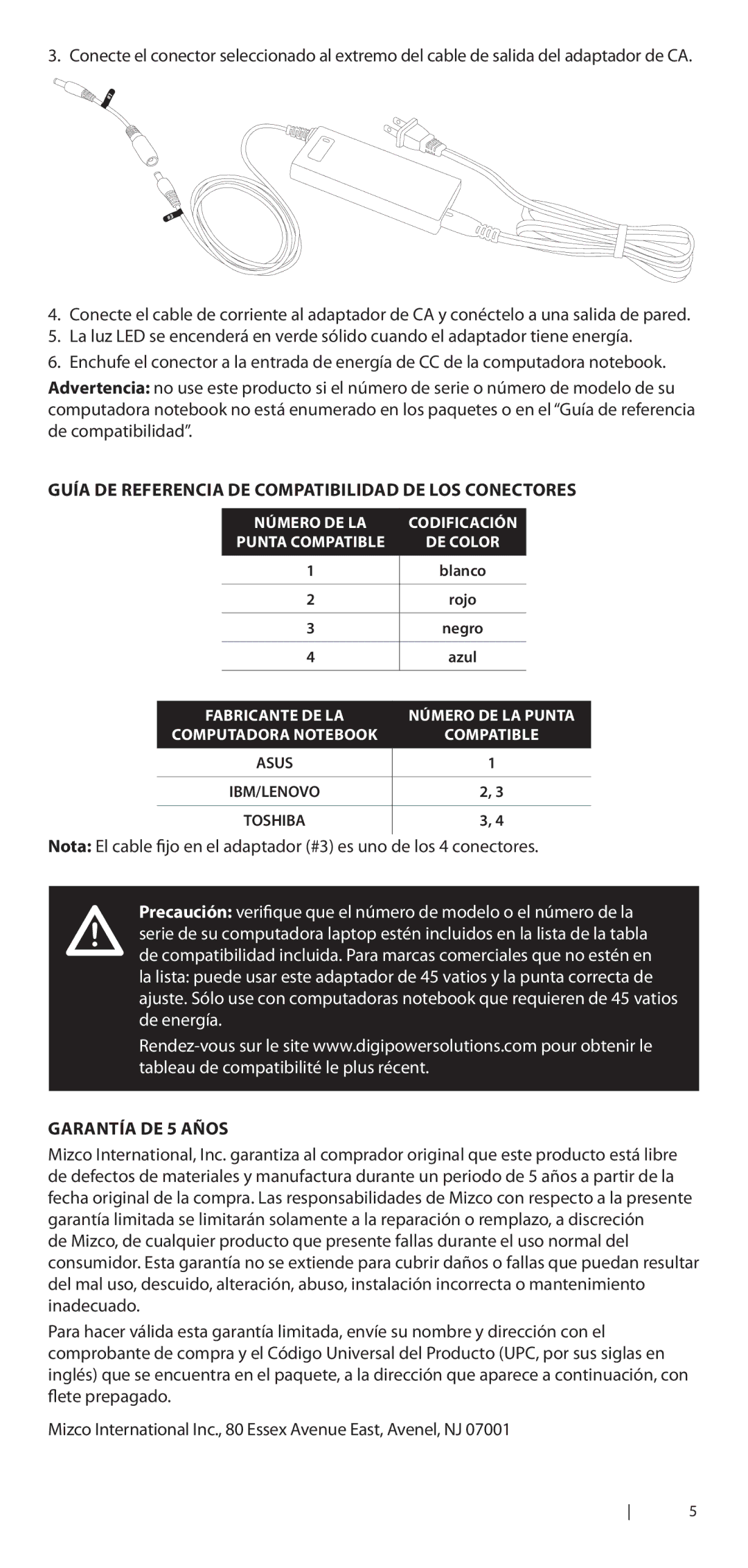 Cellular Innovations digipower manual Guía de referencia de compatibilidad de los conectores, Garantía de 5 años 