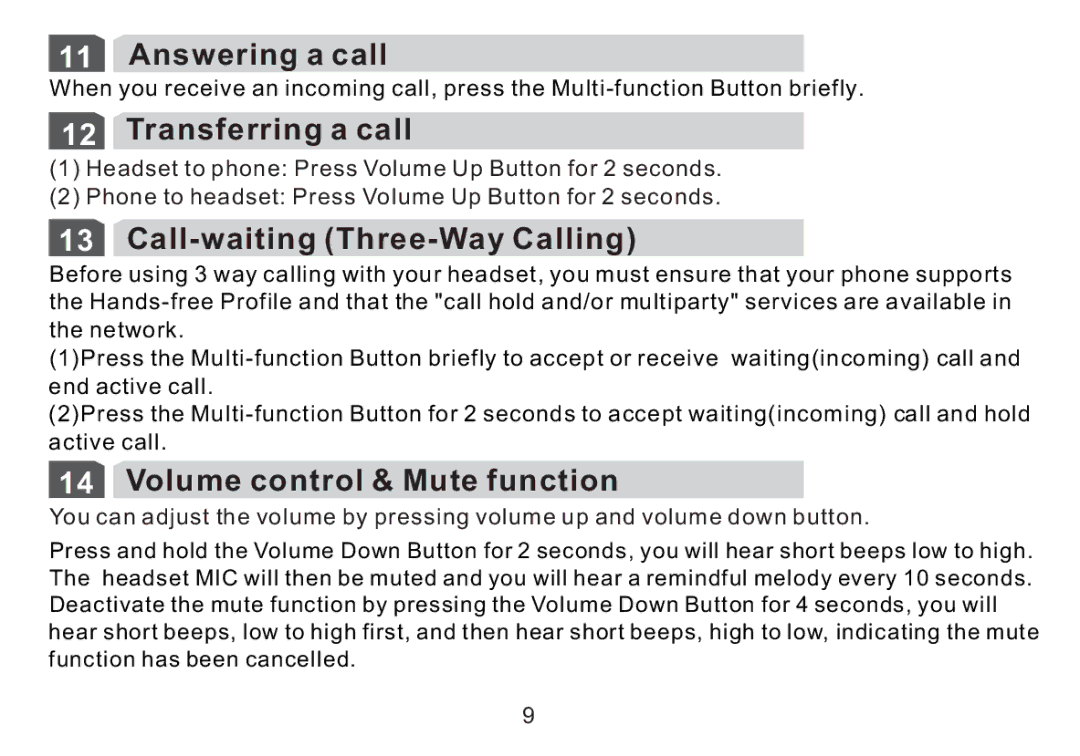 Cellular Innovations HFBLU-LT100 manual Answering a call, Transferring a call, Call-waiting Three-Way Calling 