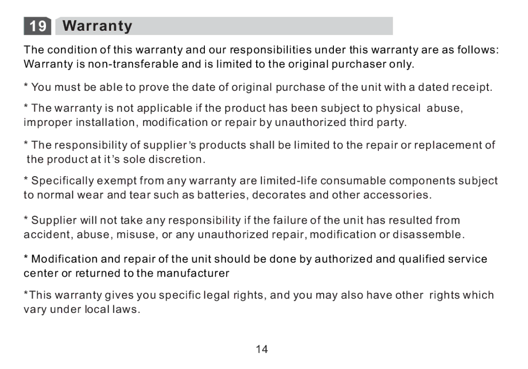 Cellular Innovations HFBLU-LT100 manual Warranty 