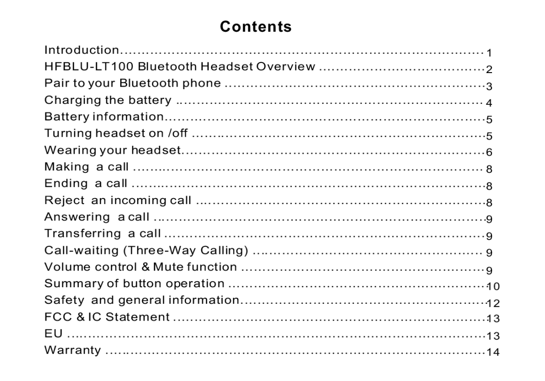 Cellular Innovations HFBLU-LT100 manual Contents 